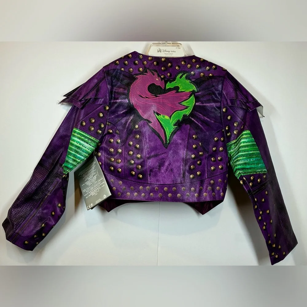 Disney Purple Studded Cropped Leather Moto Jacket with Gold Accents Size 5/6 NWT